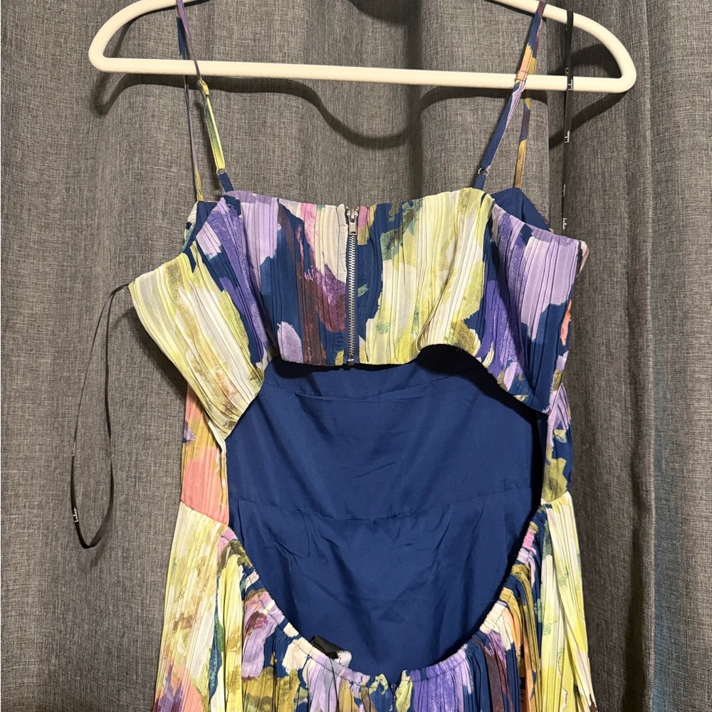 Lulus Holloway Dark Blue Multi Floral Pleated Maxi Dress - Size L - Picture 3 of 5